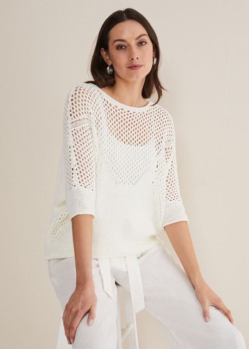 Phase Eight Sophie Honeycomb Tape Knitwear White USA | 6825407-UN